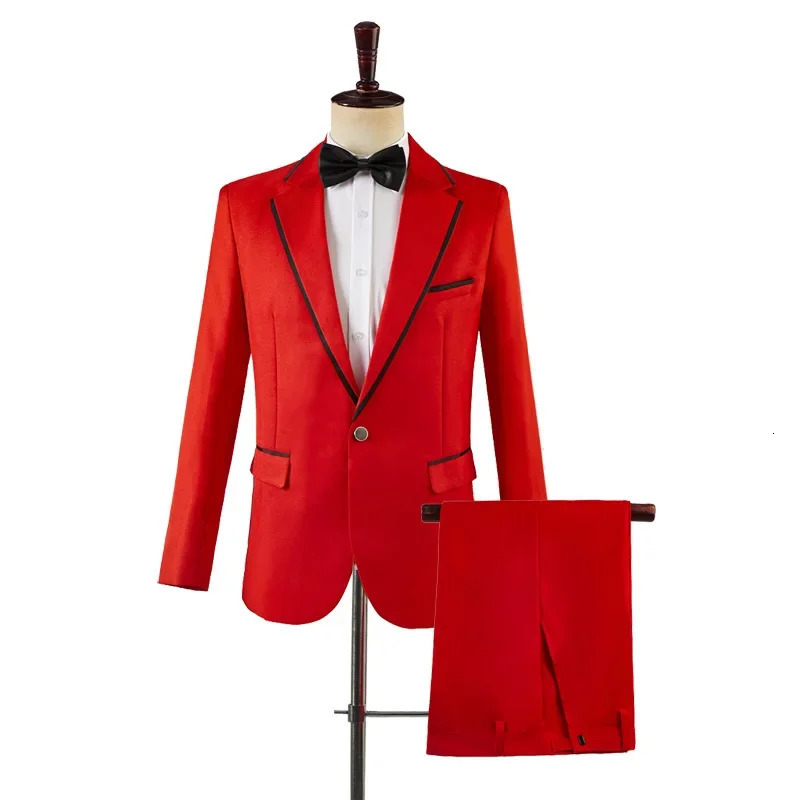 Paneled Suit 2piece mens singer host stage performance jacket pants black white gold and silver portrait dress set 250326