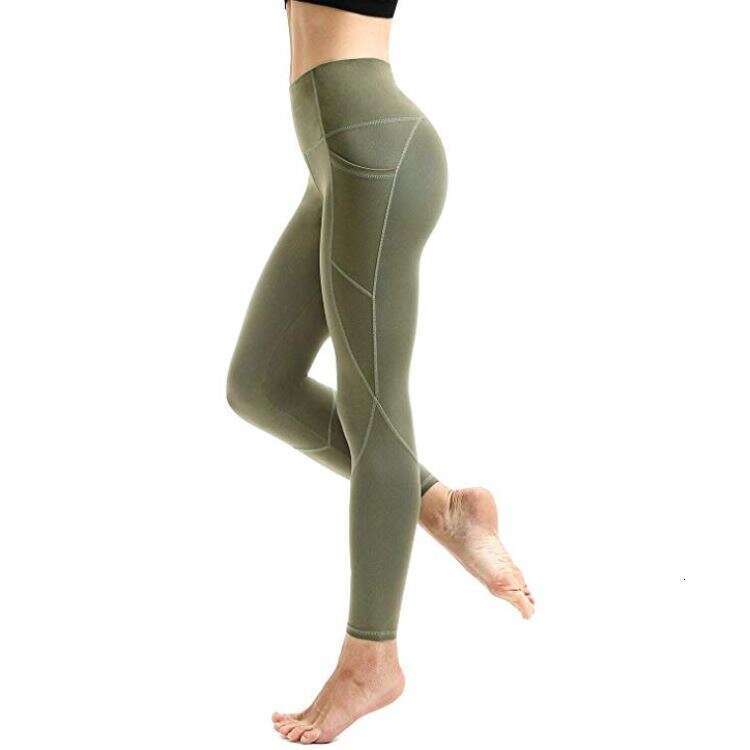 Women Yoga Pants New High Waist Elastic Tight Running Sport Breathable Solid Color Side Pocket YJ