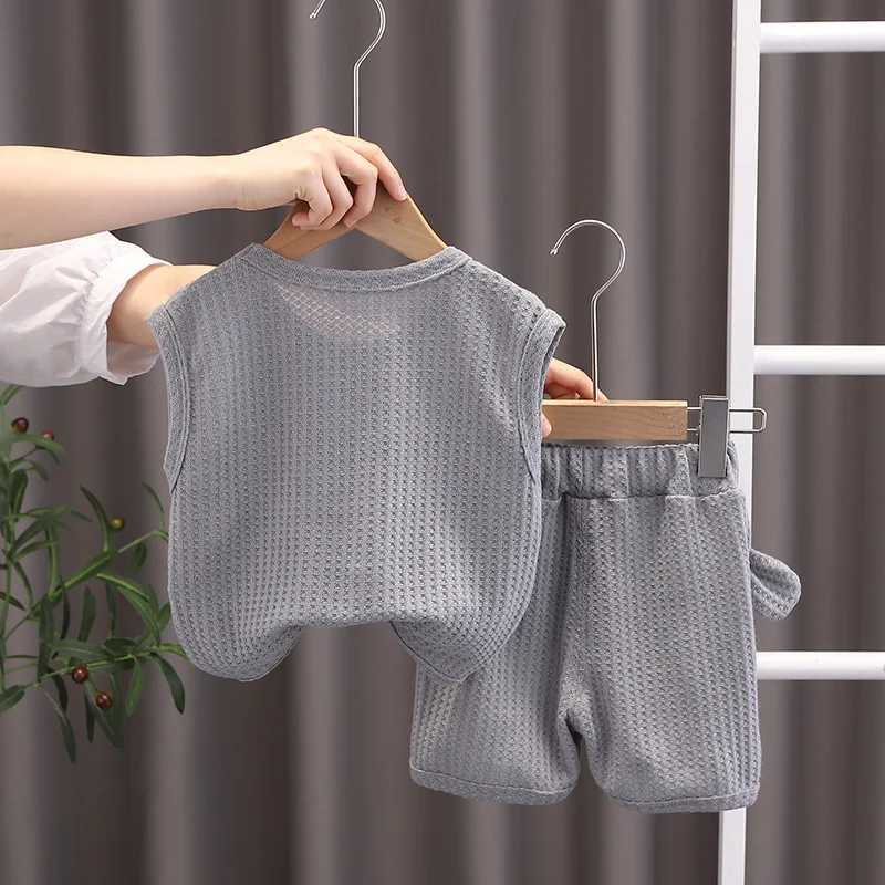 Preschool summer boy and girl set solid T-shirt shorts 2 pieces/set childrens clothing Korean casual breathable clothing setT250327