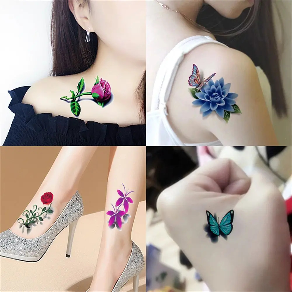 10203050Pcs Waterproof Temporary Tattoo Sticker Removable Body Art Butterfly Flower Women Men Fashion Stickers 250325