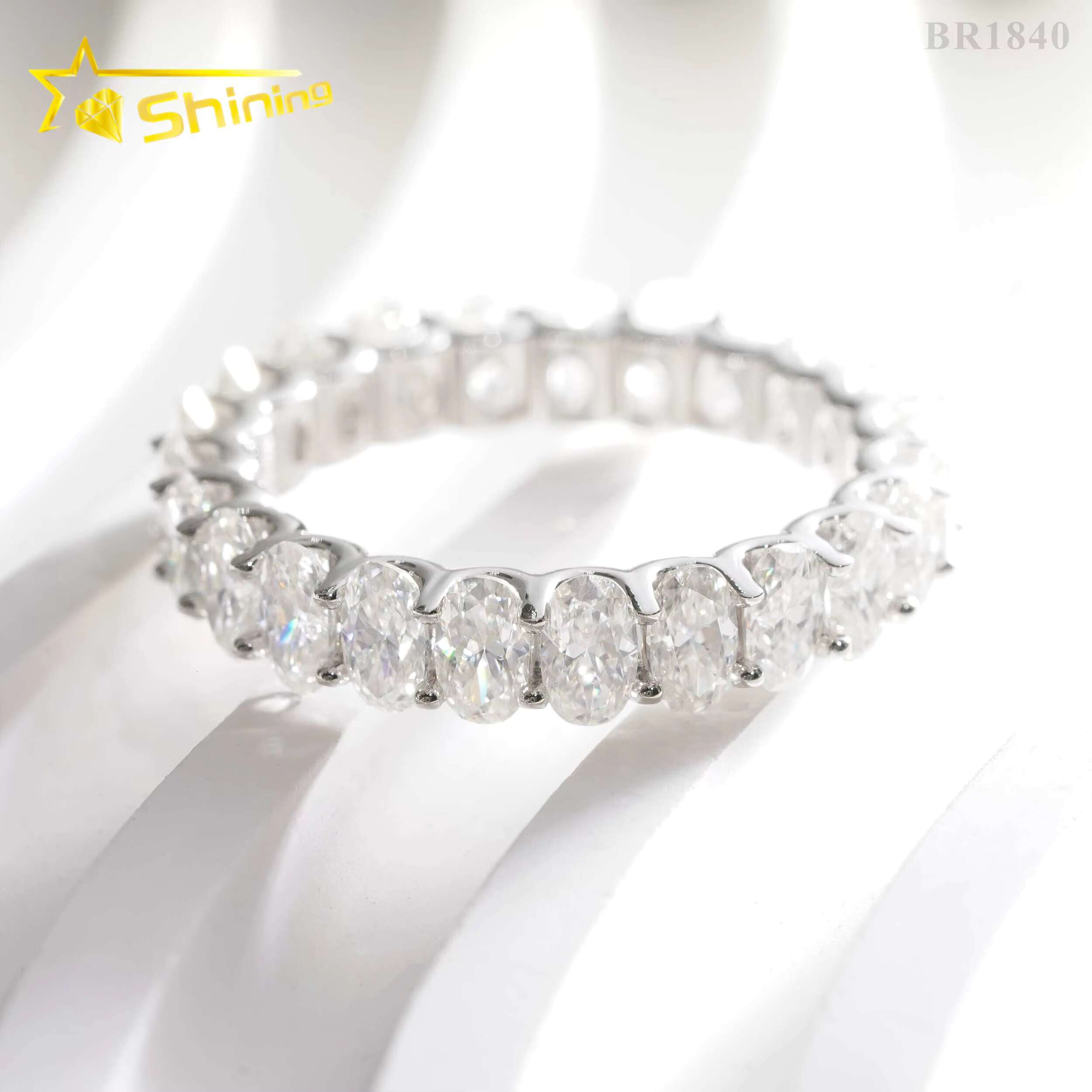 Wholesale 3*5MM 4*6MM Gold Plated 925 Sterling Silver Fine Jewelry Iced Out Diamond Oval Moissanite Hip Hop Eternity Band Ring
