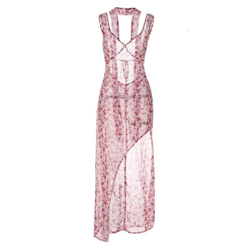 Dongdumaoyi Spring New Strappy Floral Sexy Backless Slit Tie Waist Women S Dress