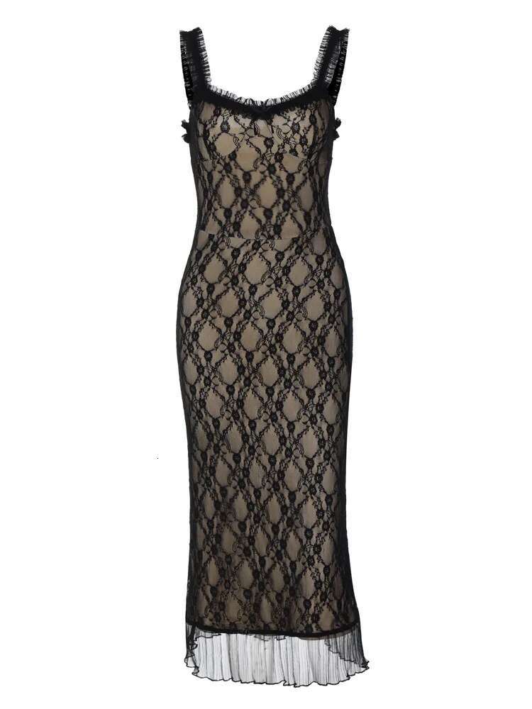Dongdumaoyi Nieuwe Sexy Kant Backless Voorkant Boog Koningin Stijl Midi Strappy Damesjurk C