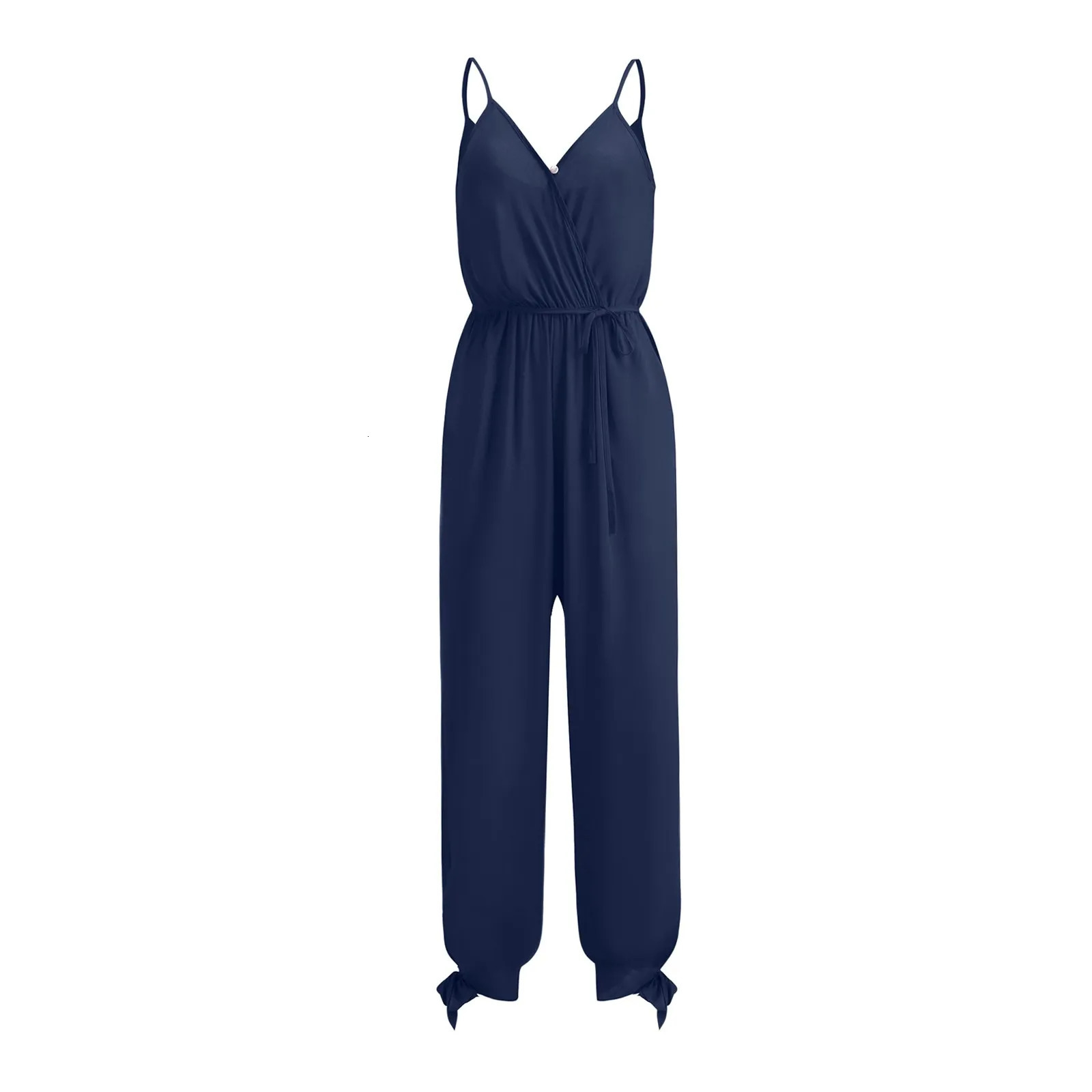 Womens jumpsuit summer casual sleeveless womens loose deep Vspaghetti shoulder strap 250326