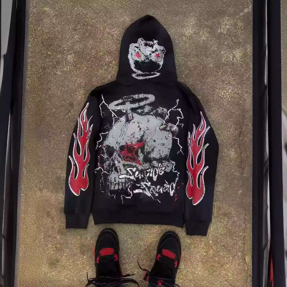 Y2K American Harajuku Dark Hip Hop High Street Cartoon Printed Zipper Loose Hoodie gift for man