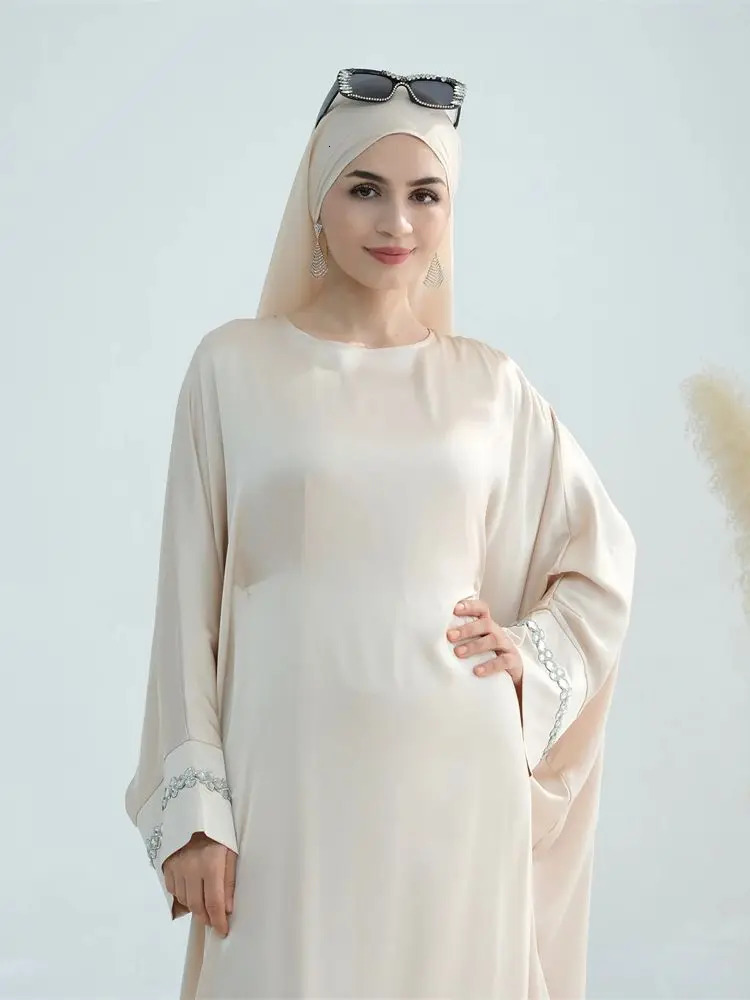 Ramadan Eid al Fitr Satin Humility Abaya Dubai Muslim Arab Female Kaftan Maxi Prayer Dress Robe 250326