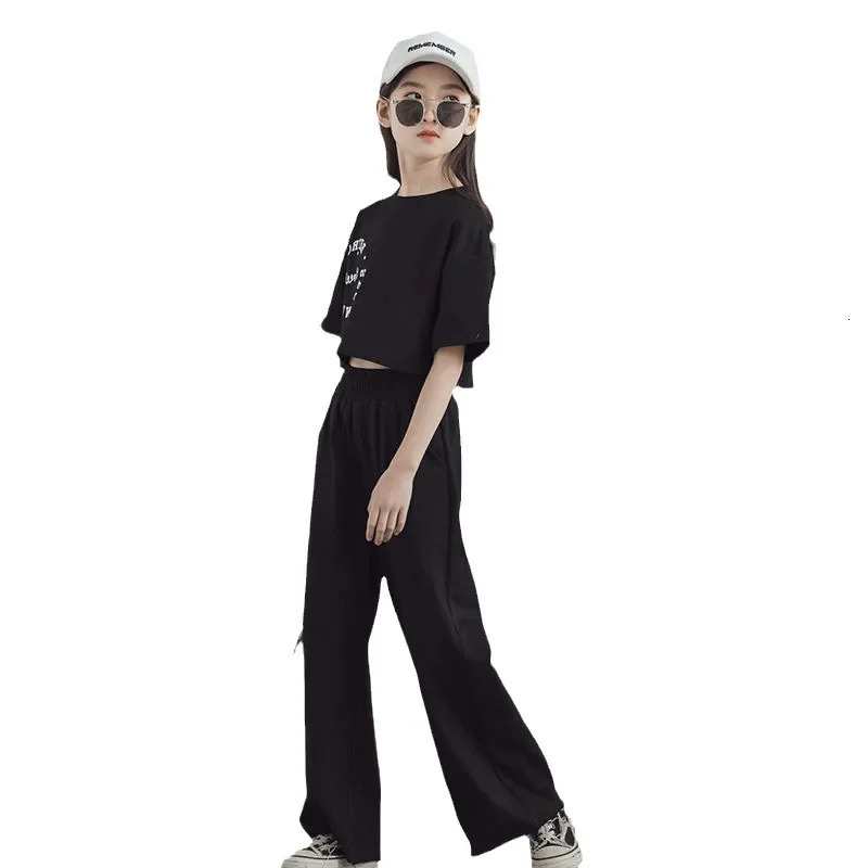 Children Sets Girls Fashionable Suit Casual Letter Short-sleevedwide-leg Pants Two-piece Set Items 250326