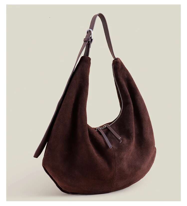 Elegant Large Capacity Casual Winter Travel Tote Matting Coffee Camel Color Nubuck Leather Women Hobo Handbag Commuter Pouch