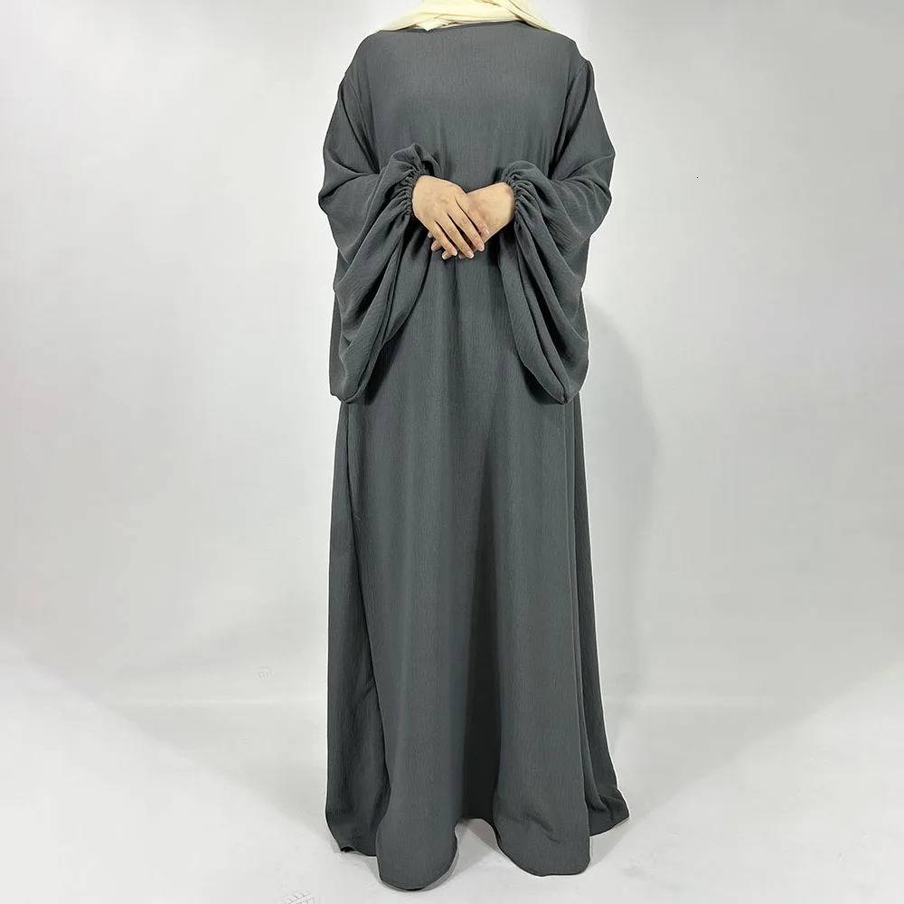 balloon sleeves Abaya jazz crepe wide sole loose EID Ramadan Dubai Muslim women wholesale Islamic clothing humble dress 250326