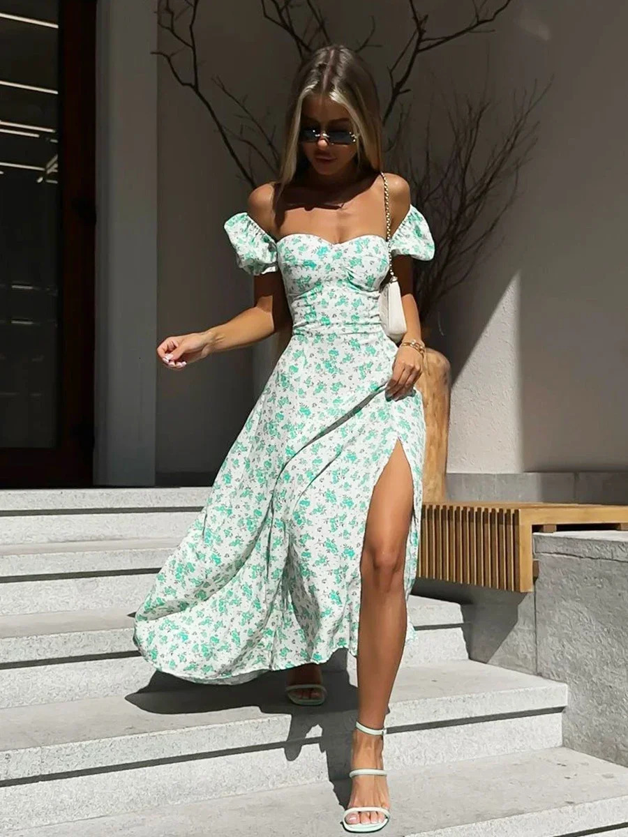Wolfeel shoulder floral dress fashionable slim fit printed sexy girl evening summer style 250324