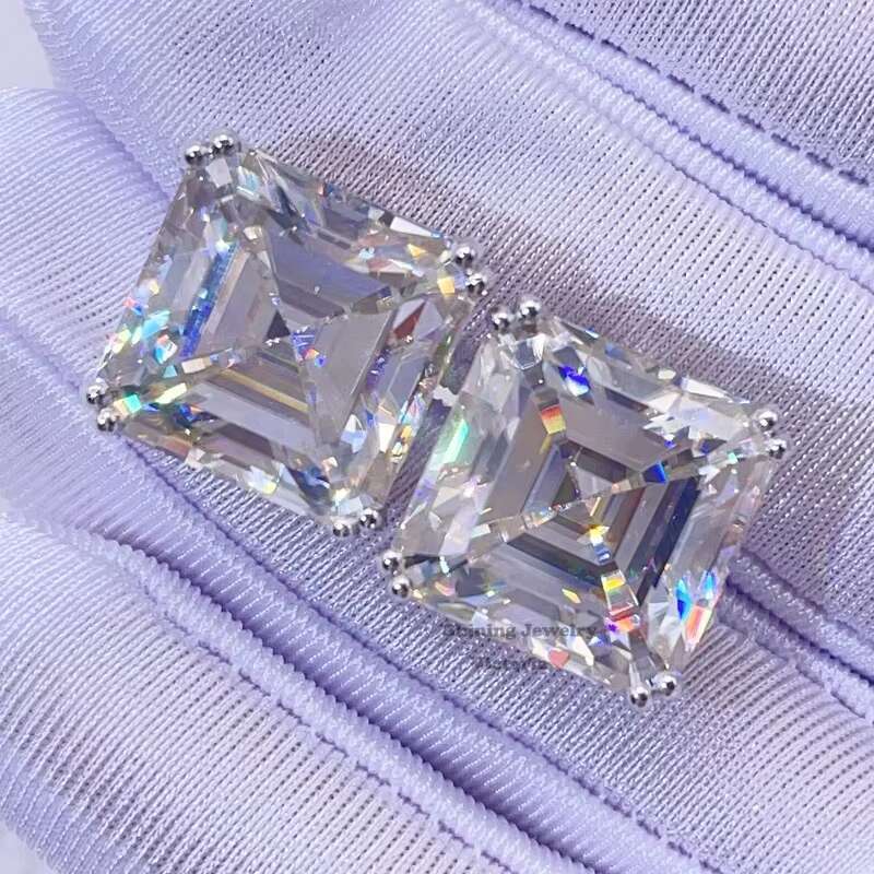 Men Fashion 15MM Asscher Cut VVS Moissanite Diamond Stud Earrings Screw Back