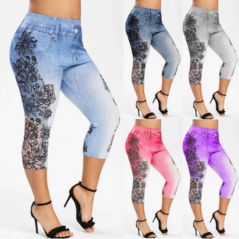Women Yoga Pants Women S Printed Denim Sportswear Leggings Oversized Hip Lifting Yoga Pants