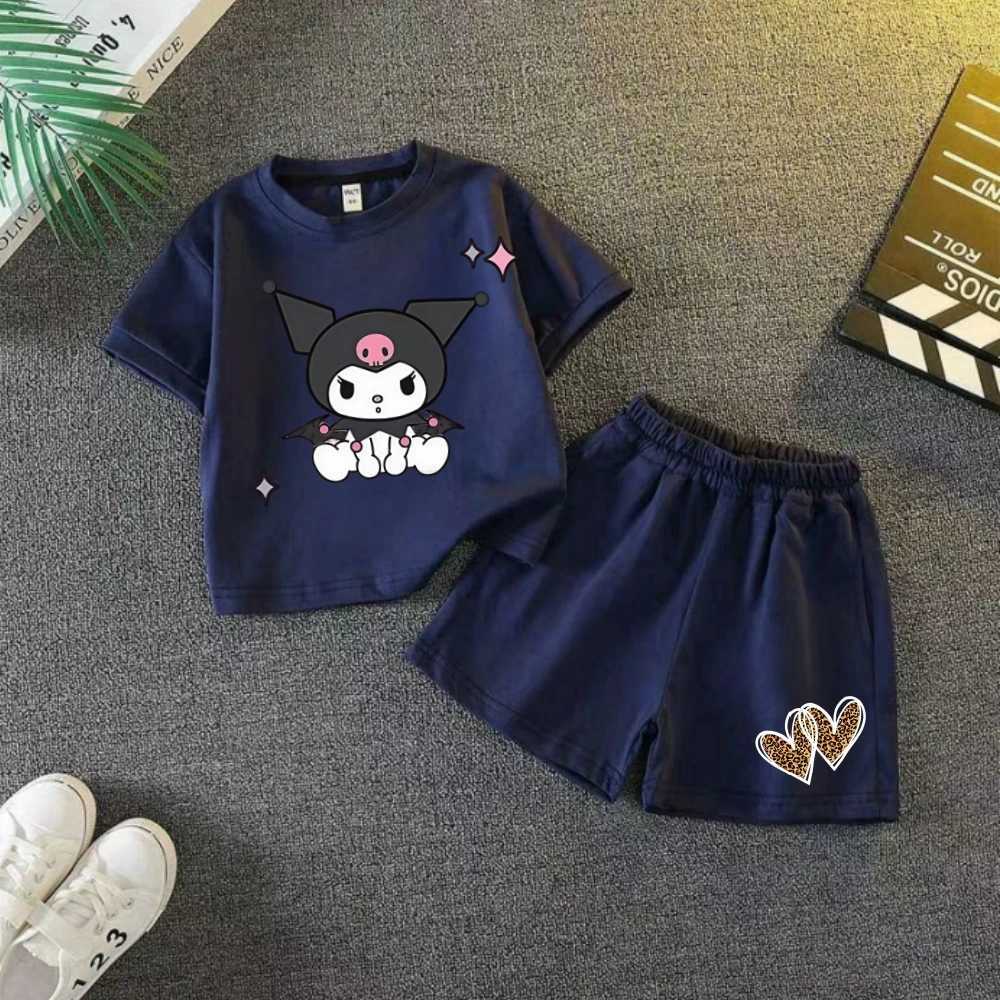 Summer baby clothing set childrens girls cartoon printed short sleeved T-shirt top and bottom 2-piece set childrens track and field clothing setT25032