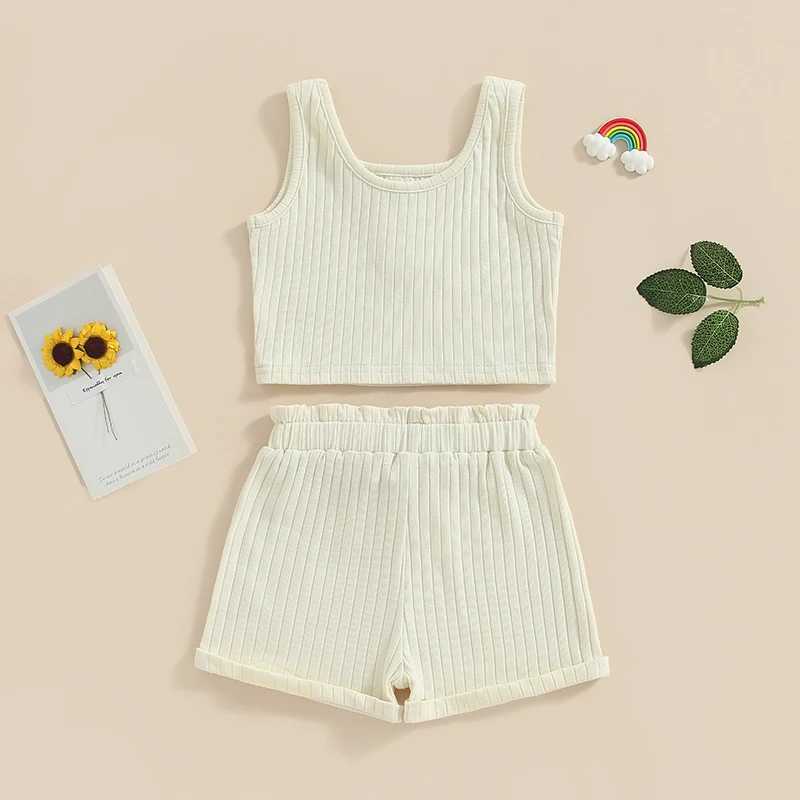 Citgeett Summer Childrens Clothing Sleeveless Button Top Solid Color Shorts Casual Clothing SetT250327
