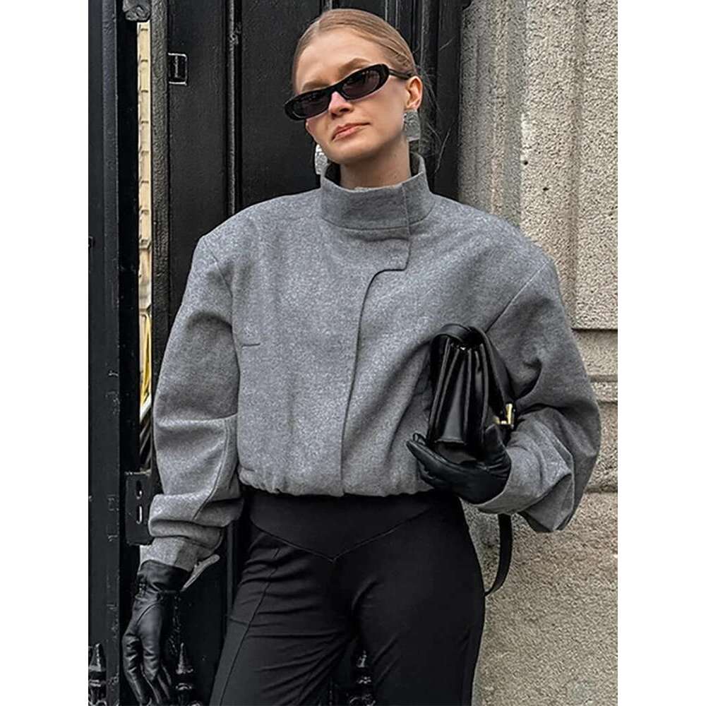 Women's Coat Fashion Stand Collar Women's Woolen Short Coats Casual Single Breasted Long Sleeve Coat Female Autumn New Commuter Outwears