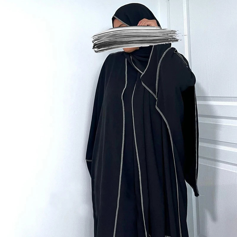 Three piece Abaya set no headscarf shoulder strap jazz crepe kimono sleeveless dress EID Ramadan Muslim womens Islamic clothing 250326