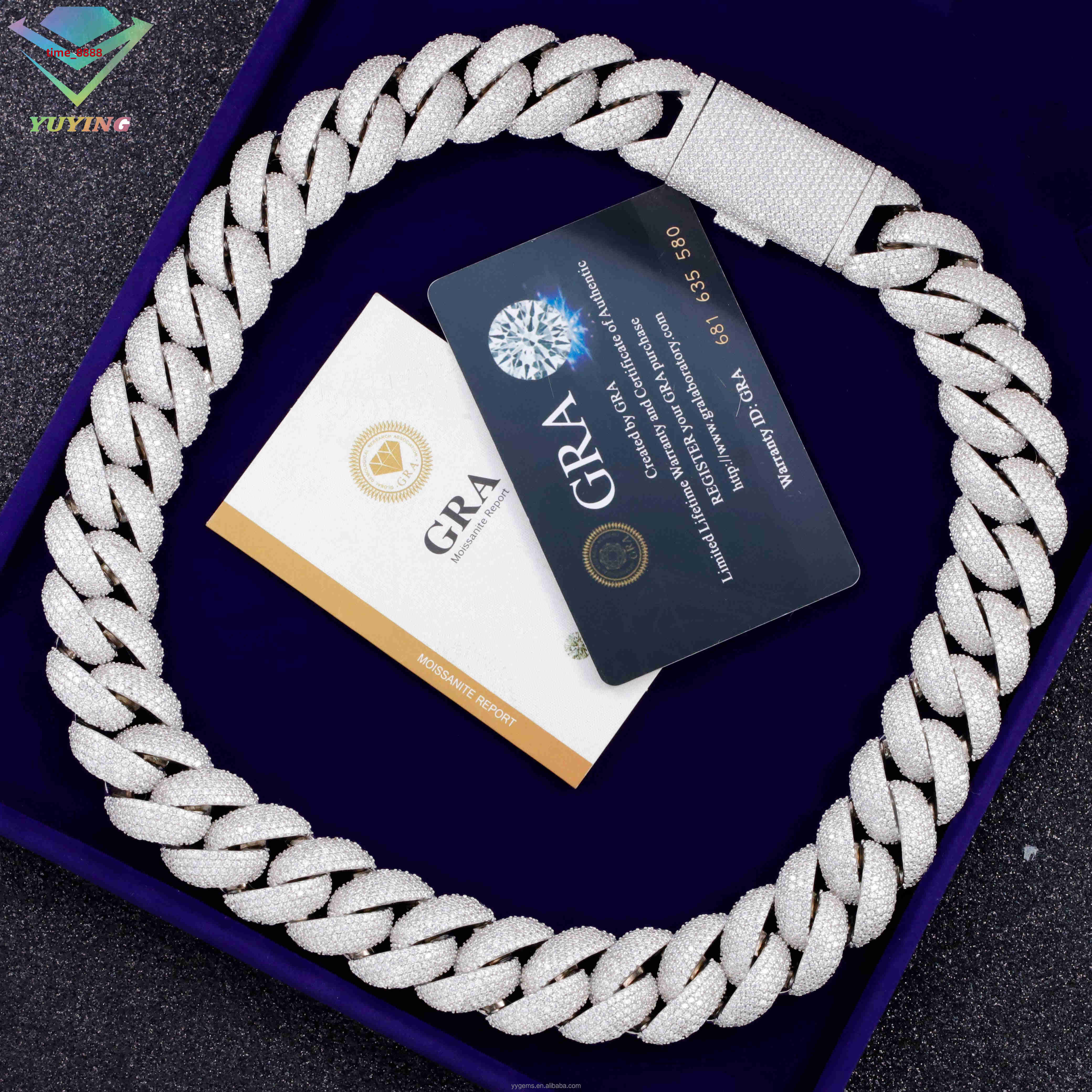 Hip Hop Luxury 20mm 5 Rows Diamonds Iced Out Moissanite S925 Silver Miami Cuban Link Chain Necklace Men With GRA Certificate
