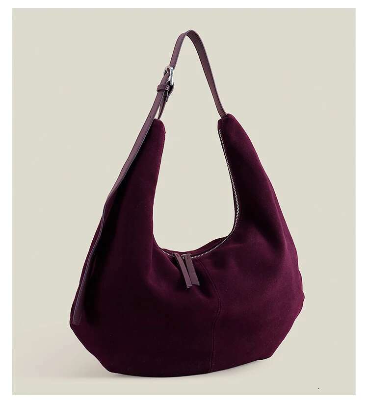 Elegant Large Capacity Casual Winter Travel Tote Matting Coffee Camel Color Nubuck Leather Women Hobo Handbag Commuter Pouch