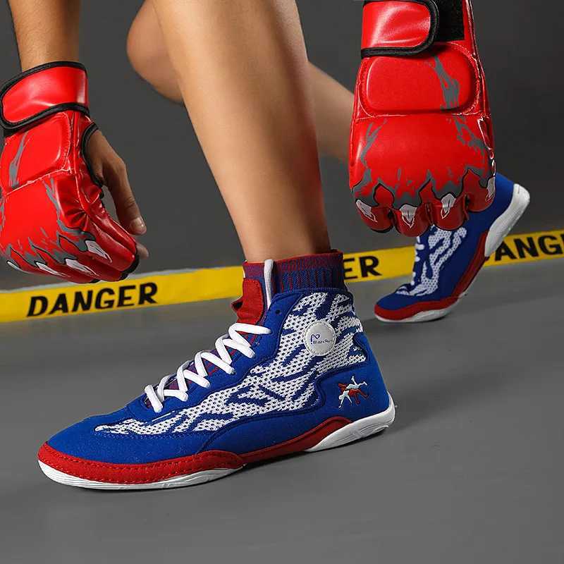Professional Red Mens Wrestling Shoes Size 35-46 Knitted Mens Boxing Boots Comfortable Anti Slip Training Sneakers M250327