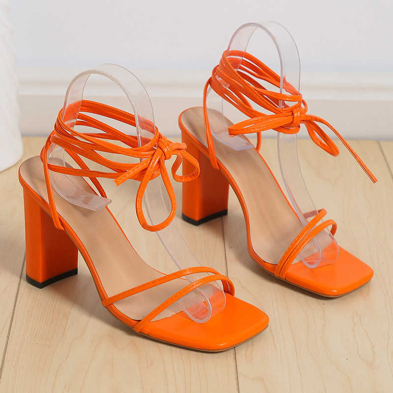 Summer Large Womens Shoes Sexy Square Head Strap Thin Heels Cross Strap Sandals for Women