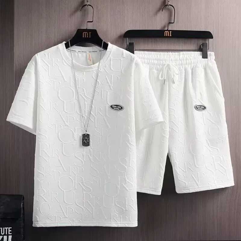 Fashionable summer mens casual short sleeved T-shirt solid color casual style Korean brand INS five minute pantsXJ250326