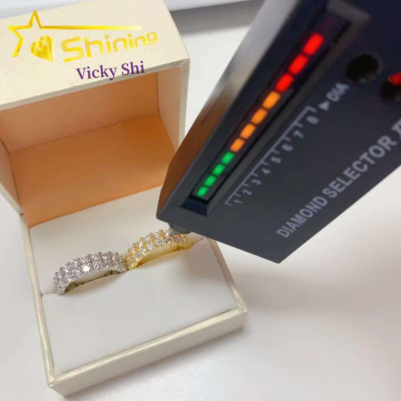 Shining Fine Jewelry Women Eternity Ring Pass Diamond Tester 925 Sterling Silver Moissanite Ring Two Rows Ring Band