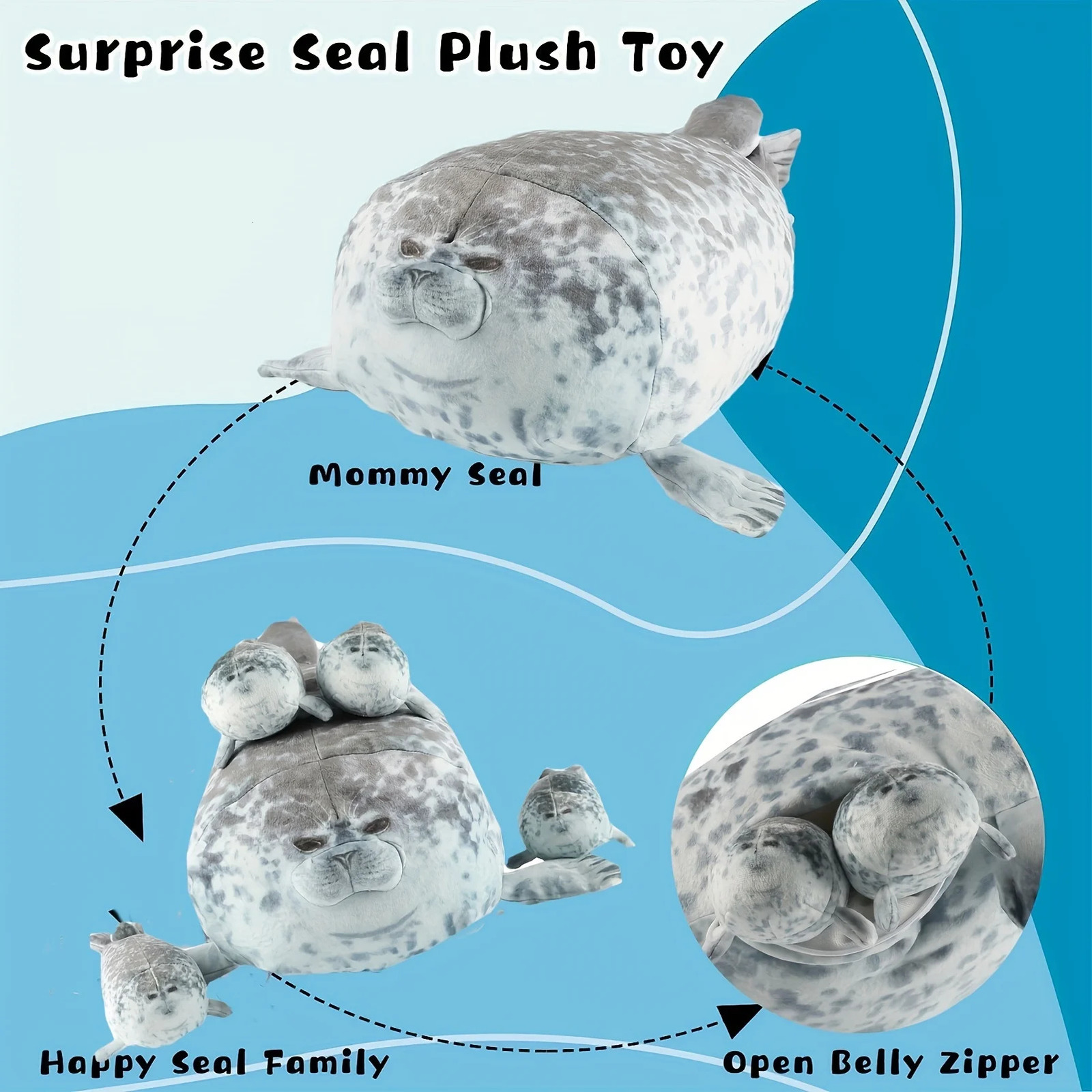 40cm Plush Blob Seal Pillow Mother with Four Kids Seal Chubby 3D Novelty Sea Lion Doll Stuffed Toy Pillow Gifts for Kids Girls 250326