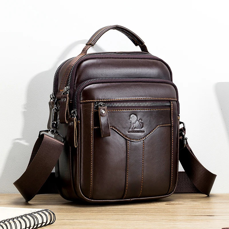 Mens cross body bag fashionable leather trendy retro mens top cowhide shoulder 250326
