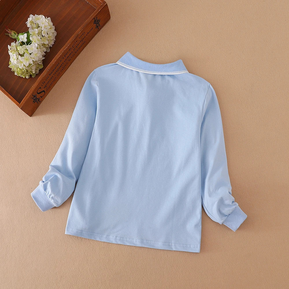 Boys Polo Shirt Spring Autumn Kids Long Sleeves Turn Down Collar Cotton Tops School Shirt for Boys 5-12 Years 250326