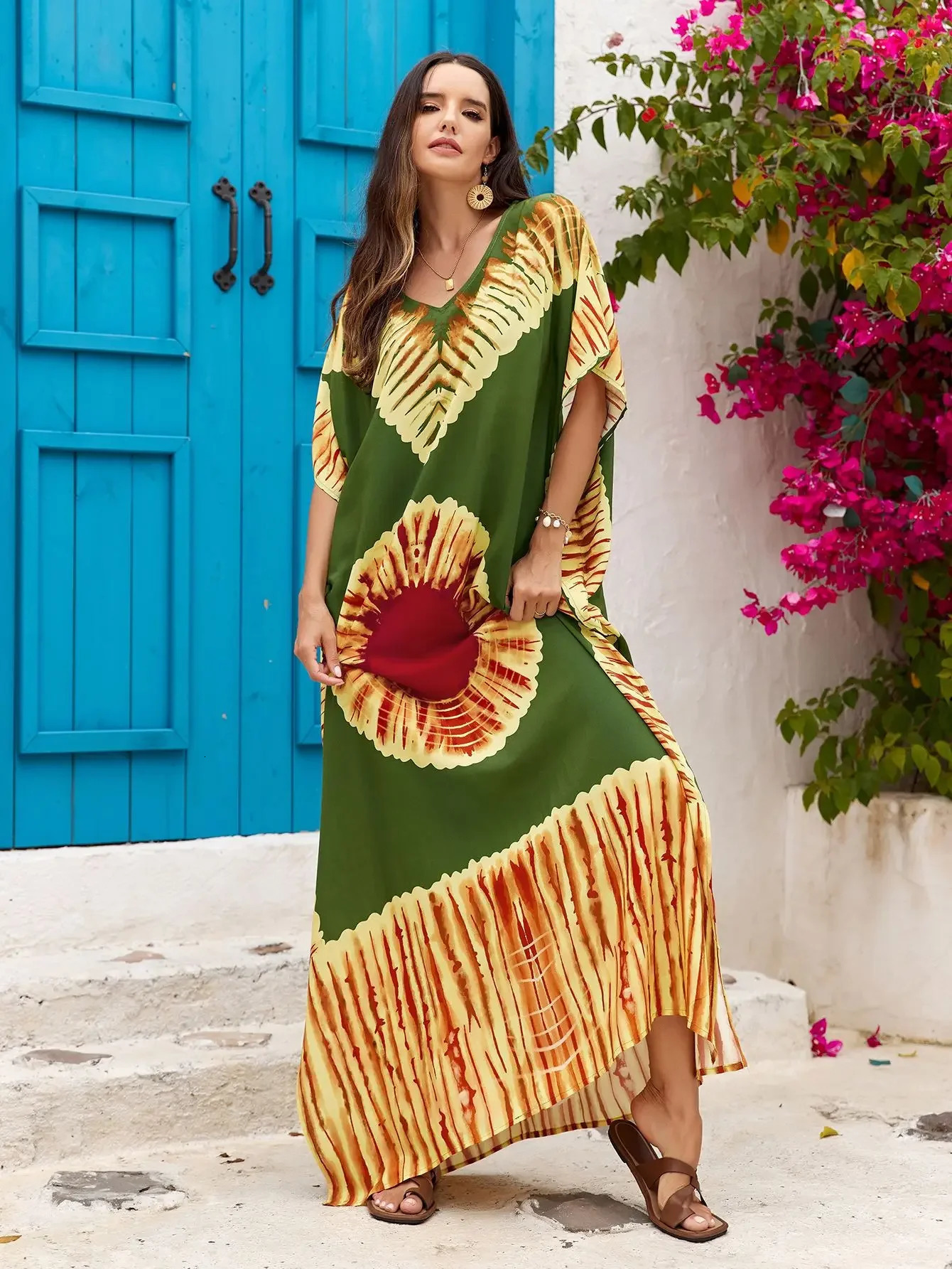 Kafotan Beach Dress Womens 2024 Plus Size Swimsuit Cover Kafotan Maxi Beach Dress Vacation Set 250324