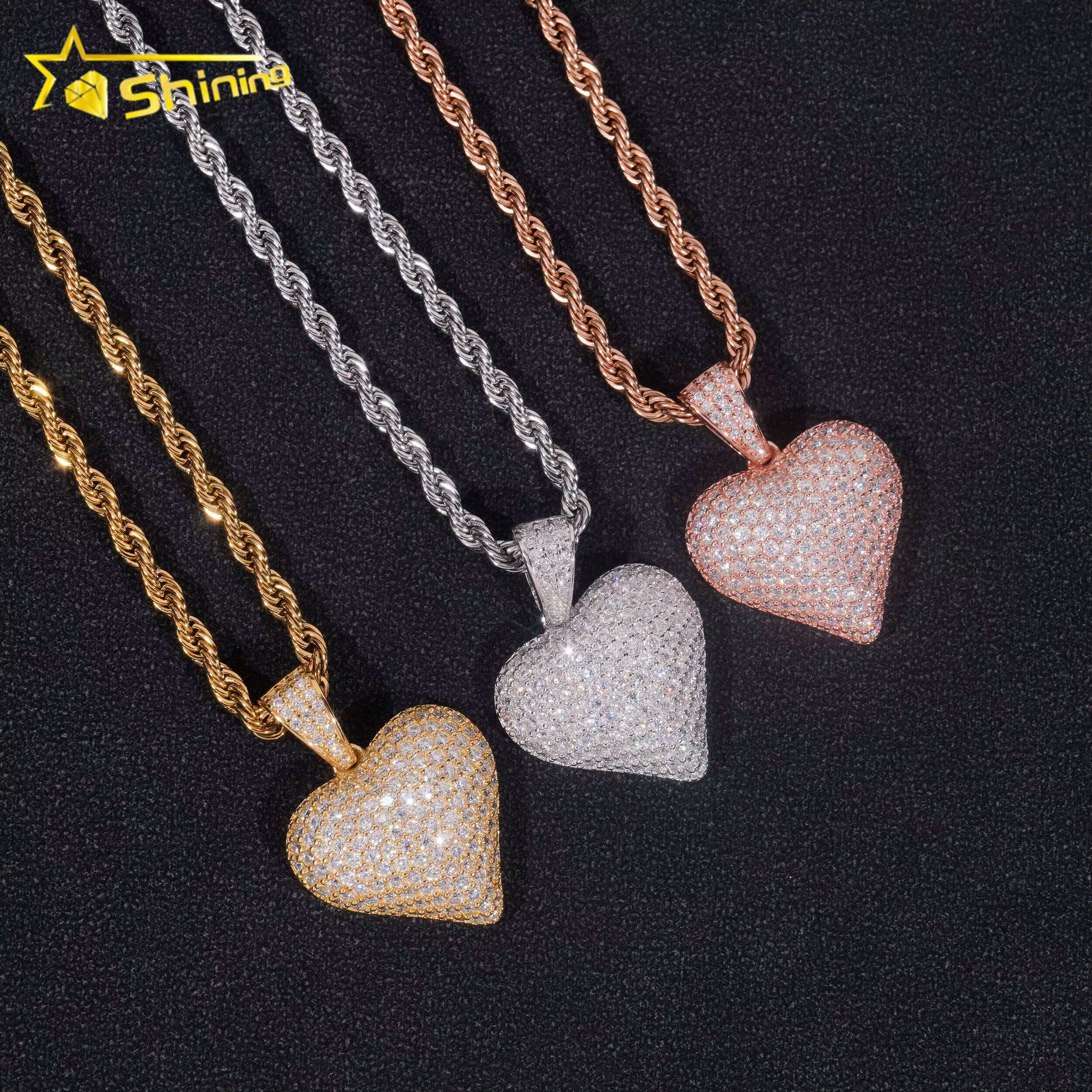 Moissanite Heart Shape Small Pendant 925 Sterling Silver Gold Plated Fully Moissnaite Charm Pendant Ready to Ship