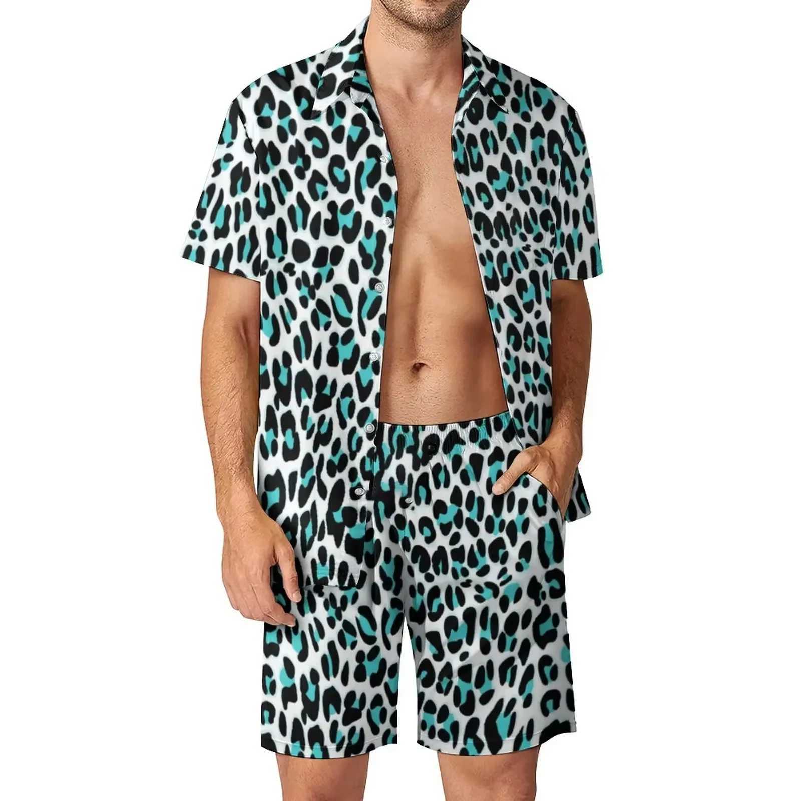 Leopard Shirt Mens Shirt Set Casual Fashion 3D Printed Short Sleeve Shirt Oversized Beach Shorts Hawaiian SetXJ250326