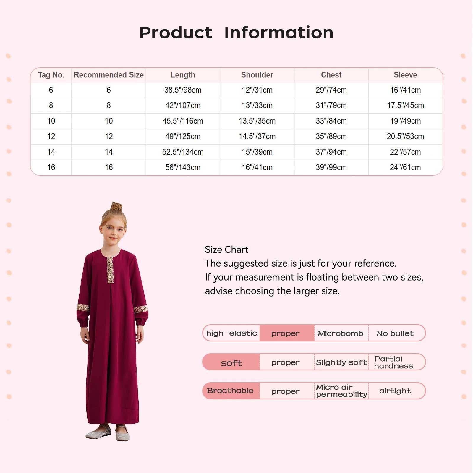 Childrens girl Muslim dress Abaya Morocco Kaftan Islamic childrens clothing Eid al Fitr long sleeved long skirt theme Par makeup W250326