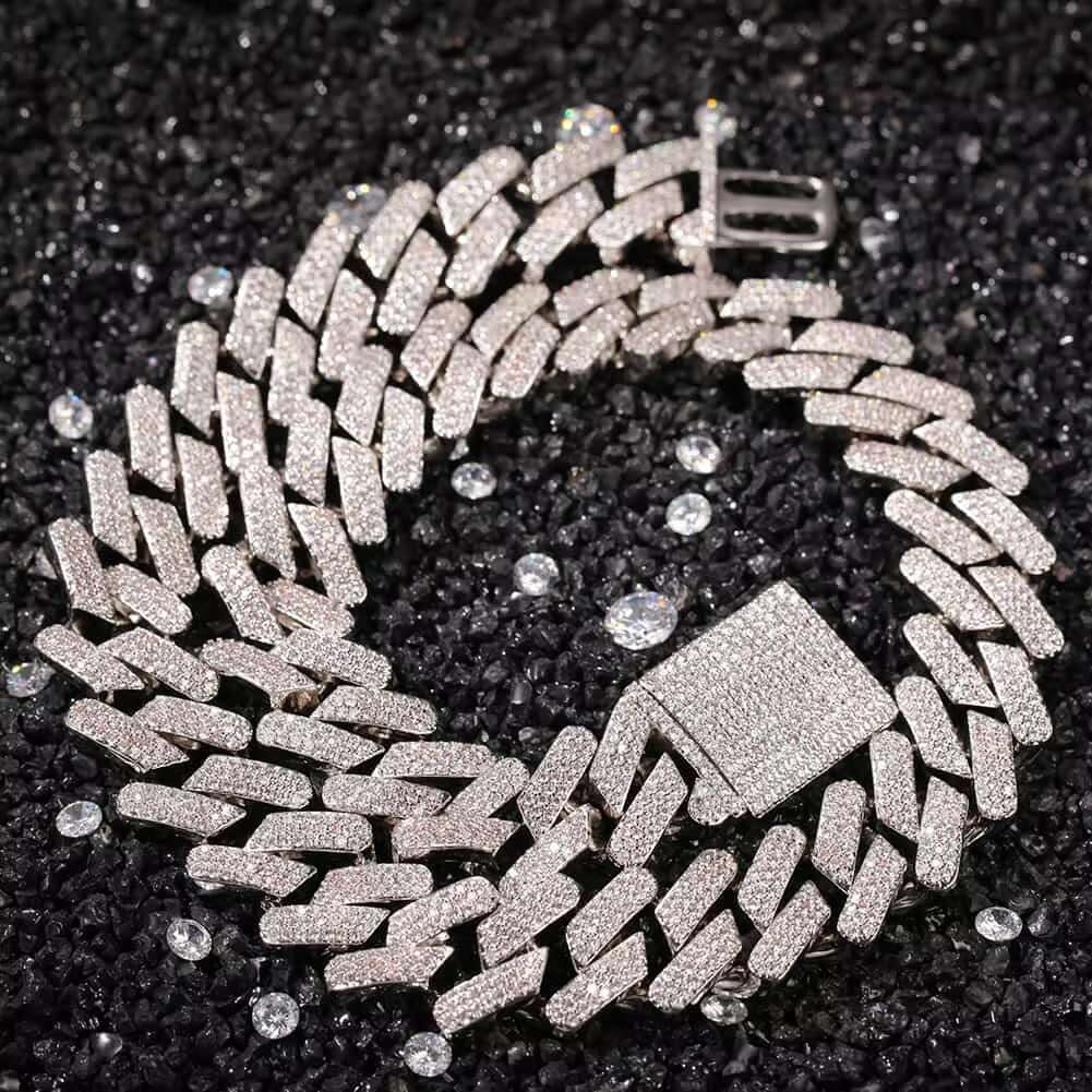 Qianjian New D VVS Moissanite Diamond Cuban Necklace 10-14 mm Explosion Rose Gold Plated Two Tone Miami Cuban Link Chain for Men