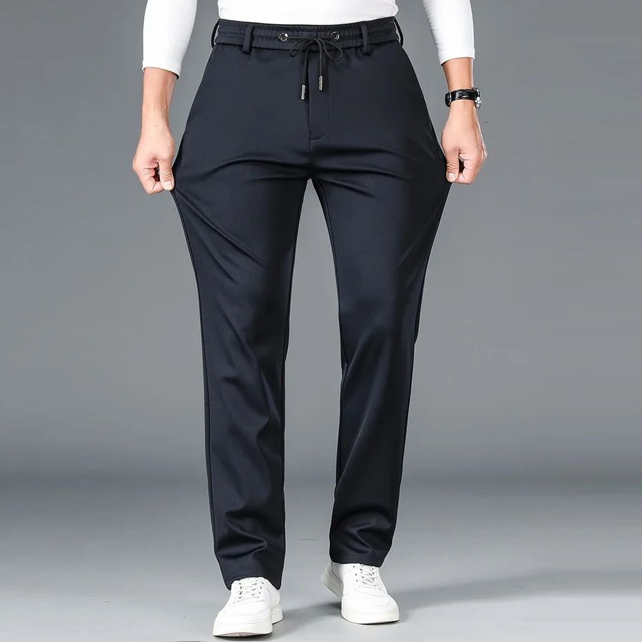 10XL large mens summer casual pants straight with elastic waist Trouser classic Office Plus zipper pocket 250327