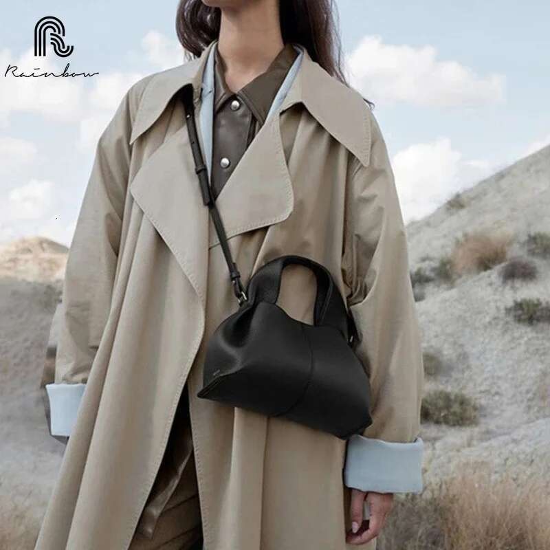 RAINBOW New Cloud Dumpg Bun Soft Lunch Box Women's Genuine Leather Shoulder Trend Brand Designer Handbag Fashion Bags