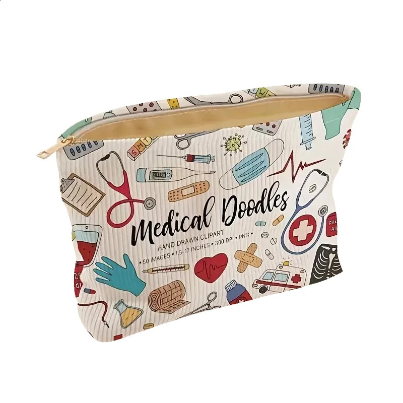 graffiti printing Corduroy makeup bag lightweight zipper storage box multifunctional lined 250326