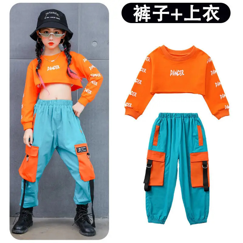 Summer Girls Hip Hop Clothes Set Kids Crop Top Cargo Pants Street Dance Children Jazz Outfits Teen Streetwear Costumes 4-14Yrs 250326