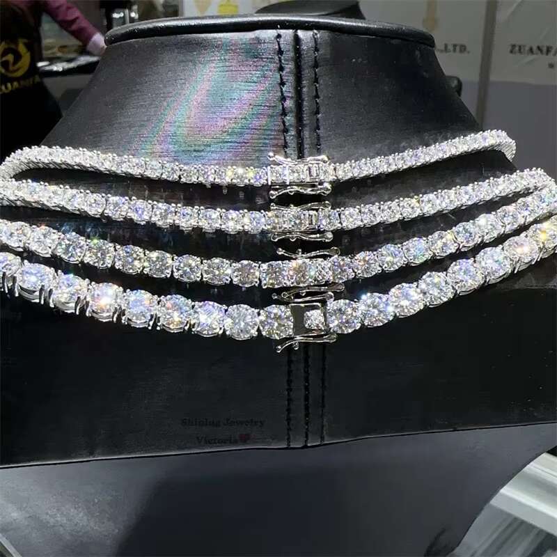 Wholesale Factory Price 3MM 4MM Hip Hop Iced Out Jewelry Lab Grown Moissanite Diamond Jewelry Tennis Chain Necklace
