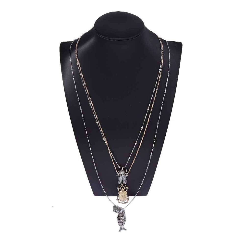 Trendy Animal Insect Pendant Layered Necklace Set Beetle Cicada Fish Charm Multi Chain Fashion Jewelry for Women