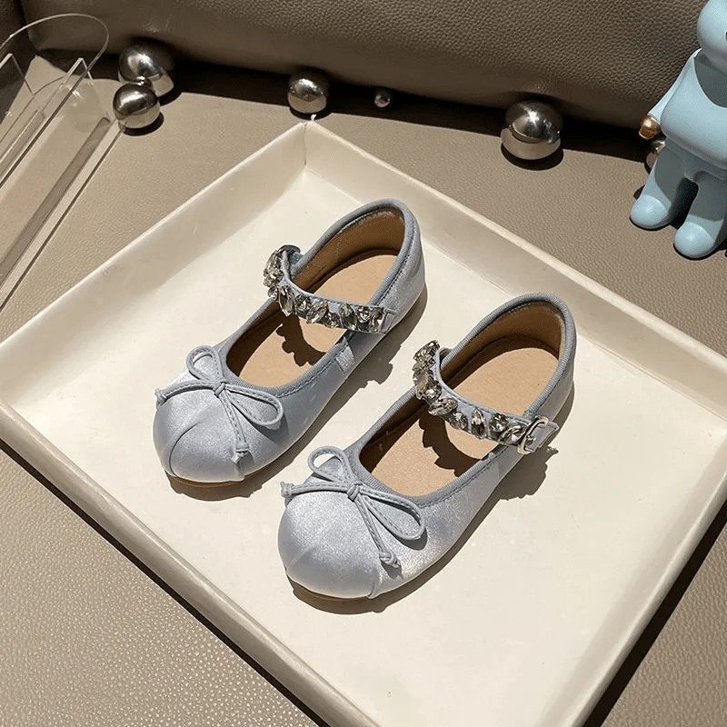 Fashion Baby Girl Princess Rhinestone Silk Shoes Infant Toddler Child Flat Ballet Dance Shoes Soft Shoes Party Performance Shoes 250326