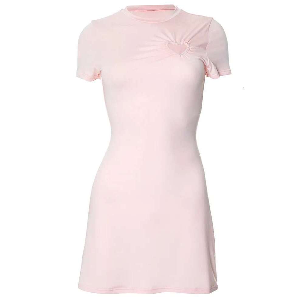 Cut-Out Heart Crew Ruched Absobe Short Sleeve A-e Slim Mini Chic Party Dress For Women Casual Summer Outfit Streetwear