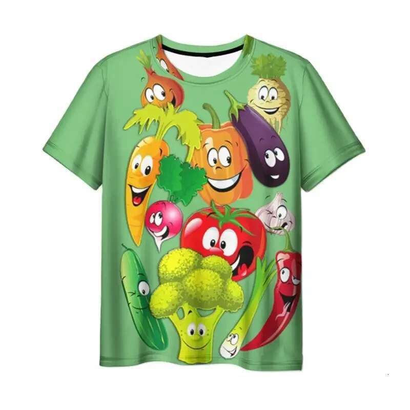 Fruit and vegetable cartoon small pattern D printing summer men s women daily fashion casual round neck short sleeved T shirt