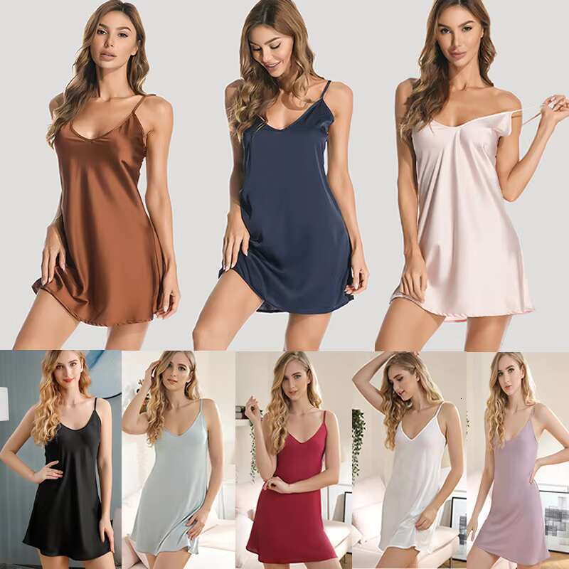 Custom Sets Silk Nightgown Sexy Pijama Sleeveless Dressing Gown For Women