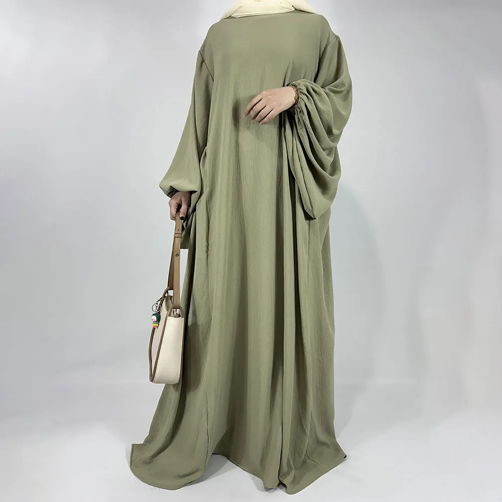 balloon sleeves Abaya jazz crepe wide sole loose EID Ramadan Dubai Muslim women wholesale Islamic clothing humble dress 250326