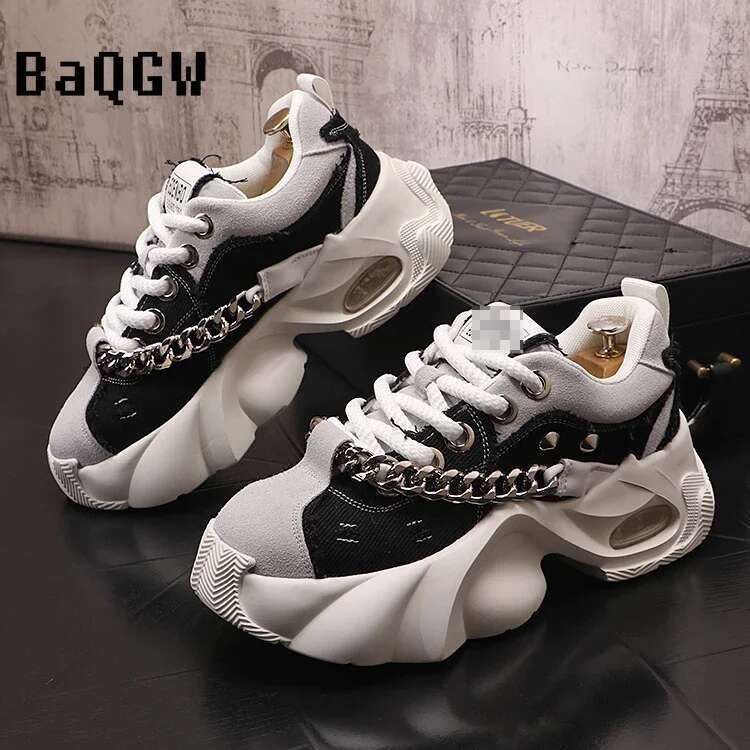 Light Luxury Designer Shoes New Air Cushion Casual Thick Soled Chain Design High-quality Running Shoes Waterproof Men's Thick Soled Sports Shoes 