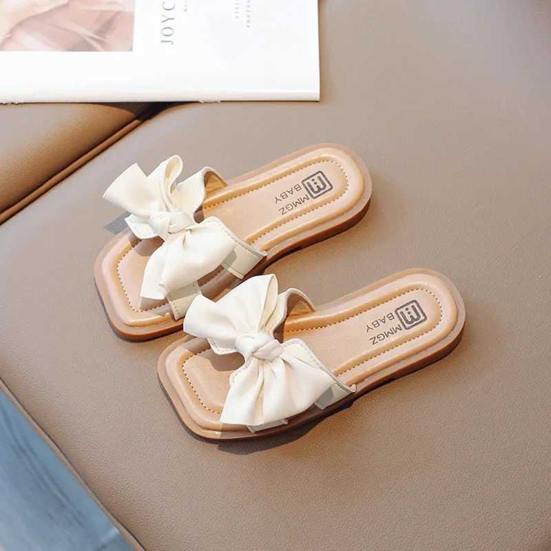 Slipper Bow anti slip childrens fashionable princess shoes open toe childrens summer beach shoes apartment anti slip 2024 S25326