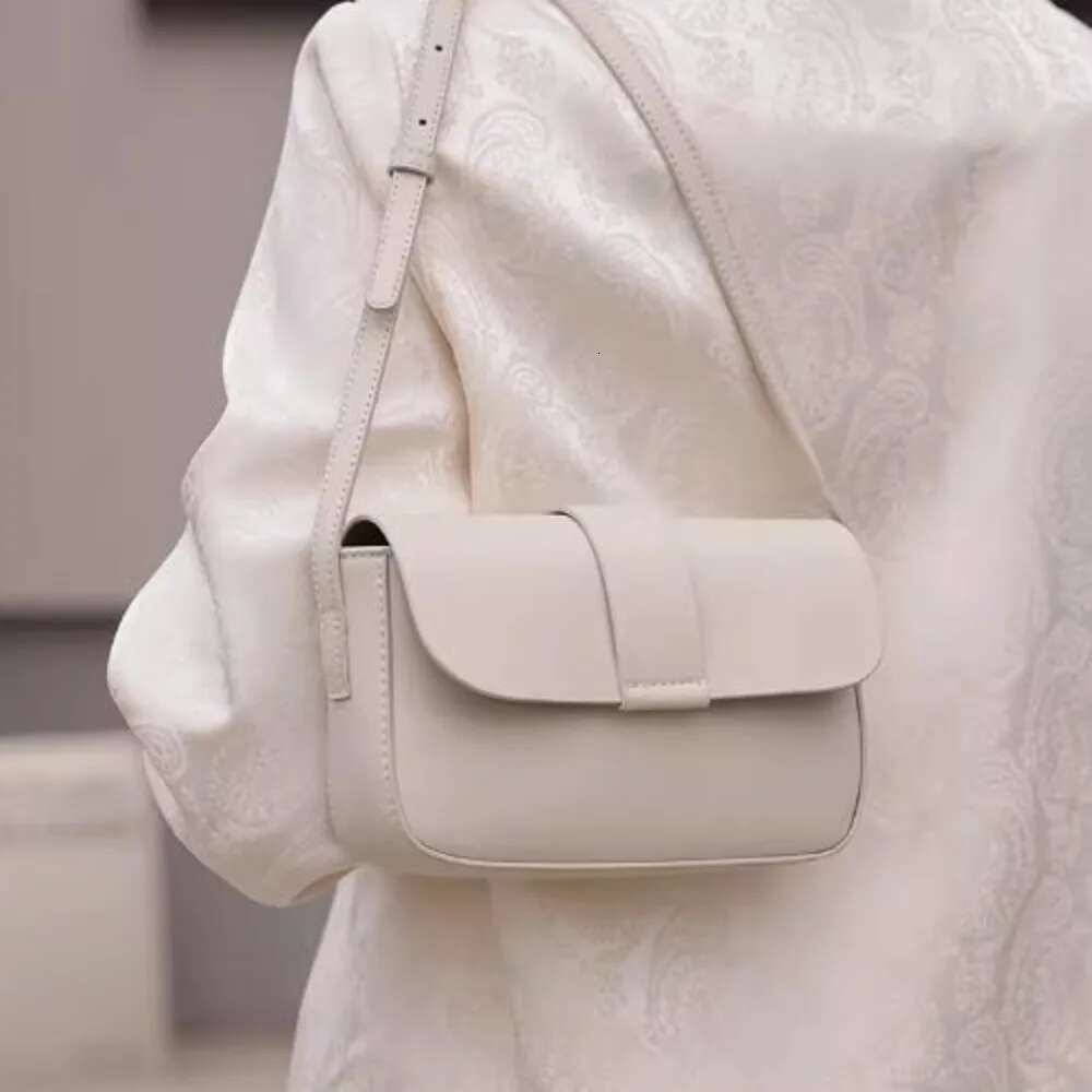 2024 New Spring Ins Chic NAPPA Cowhide Leather Women Crossbody Small Korean Style Simple Shoulder Bag Beige Purse