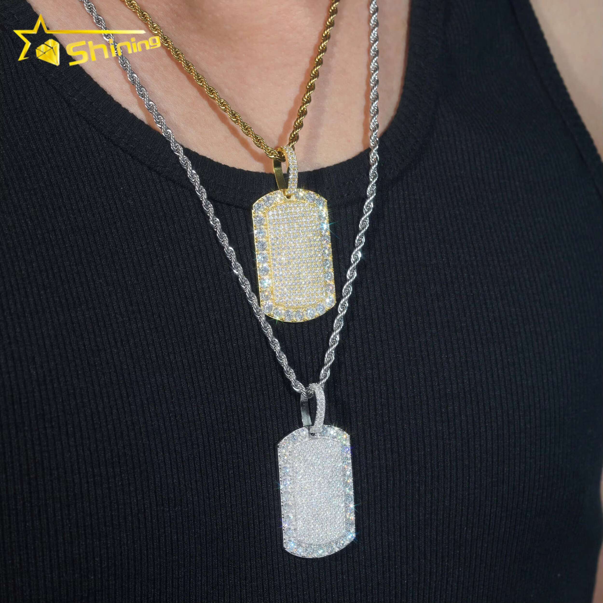 925 Silver Hip Hop Jewelry Big Stone Gold Plated VVS D Moissanite Diamond Pendant Men Fashion Iced Out Dog Tag Pendant