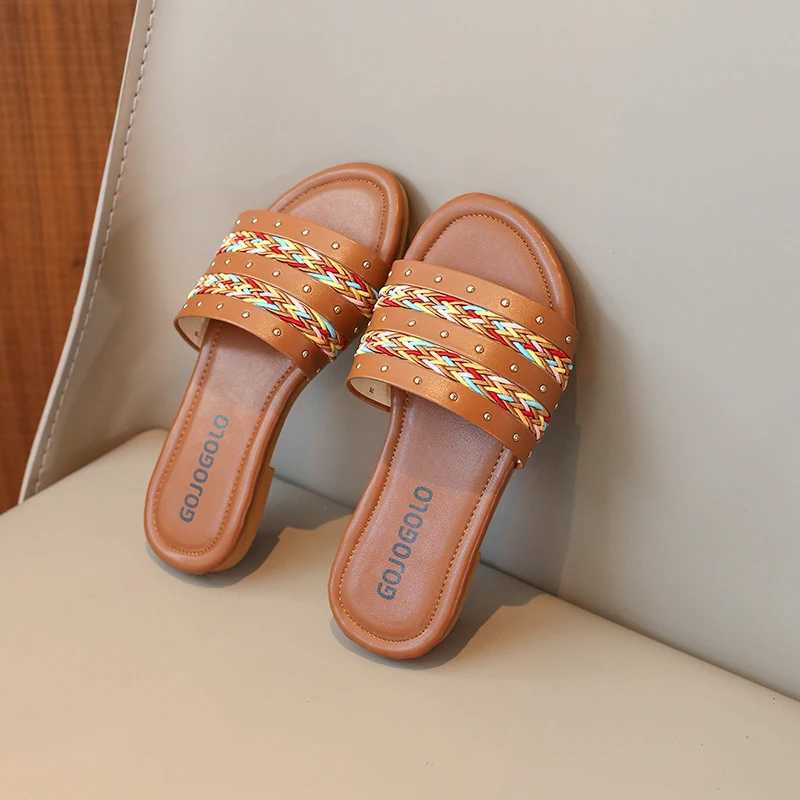 Slipper Girls anti slip and multi-color flat flip cover for 2024 summer comfortable PU casual flip cover size 26-36 S25326